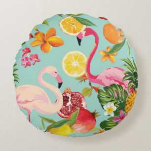 Tropische Früchte Flamingo Vintage-Muster Rundes Kissen