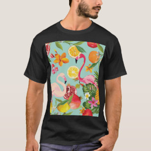 Tropische Früchte Flamingo Vintage-Muster T-Shirt