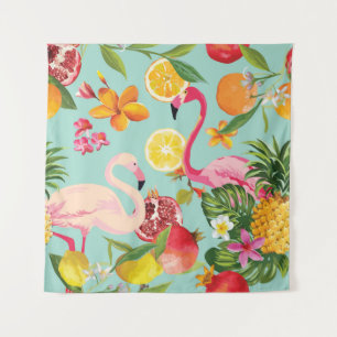 Tropische Früchte Flamingo Vintage-Muster Wandteppich