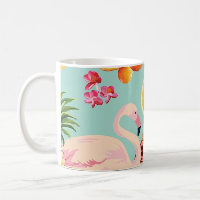 Tropische Früchte Flamingo Vintages Muster Kaffeetasse (Links)