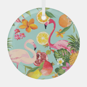 Tropische Früchte Flamingo Vintages Muster Ornament Aus Glas