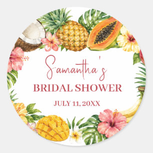 Tropische Früchte Kokosnuss Hawaiianische Hochzeit Runder Aufkleber