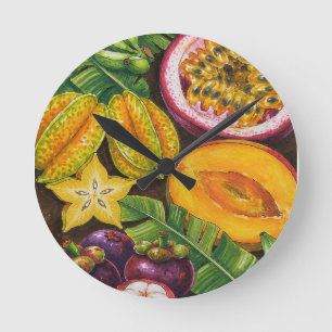 Tropische Früchte-Kunst Exotische Küchendekorati Runde Wanduhr