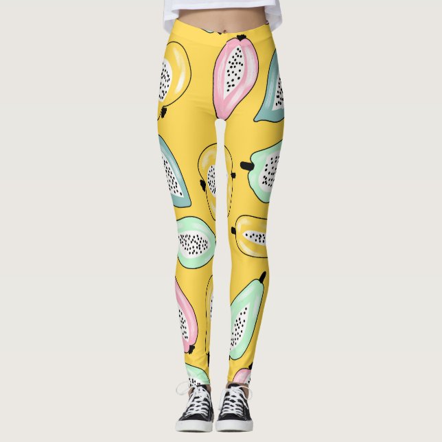 Tropische Früchte: Lebhaftes Druckmuster Leggings (Vorderseite)