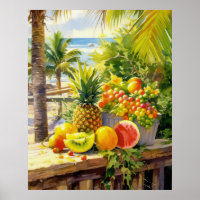 Tropische Früchte Paradies Wasserfarbe