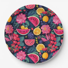 Tropische Früchte und Blume Pappteller