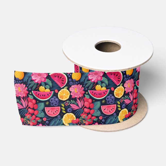 Tropische Früchte und Blume Satinband (Spule)