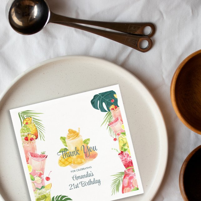 Tropische Fruchtgetränke Pool Party Erwachsene Geb Serviette (Tropical Fruit Drinks Pool Party Adult Birthday Napkins)