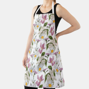 Tropische Gänseblümchen und wilde Lilien in rosa V Schürze