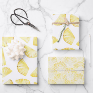Tropische gelbe Ananas Geburtstag Geschenkpapier Set