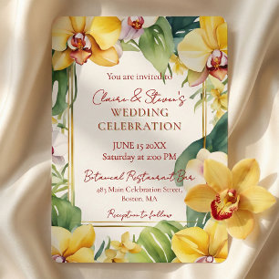 Tropische gelbe Orchidee und Grün Goldene Hochzeit Einladung