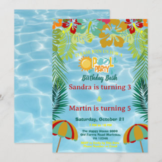 Tropische gemeinsame Poolparty-Geburtstagsfeier fü Einladung