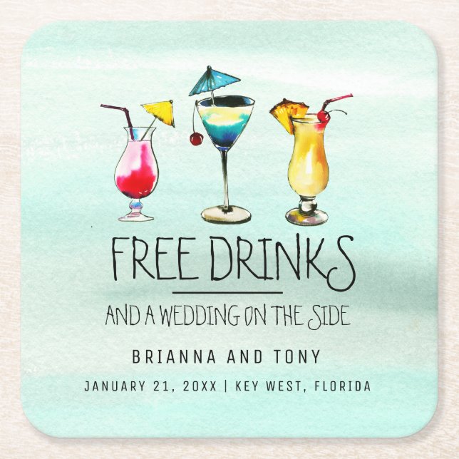 Tropische Getränke kostenlos Save the Date Rechteckiger Pappuntersetzer (Vorderseite)