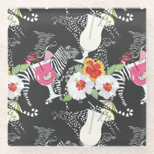 Tropische Getränke mit Tieren Glasuntersetzer