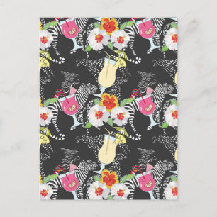 Tropische Getränke mit Tieren Postkarte