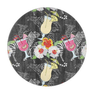 Tropische Getränke mit Tieren Schneidebrett