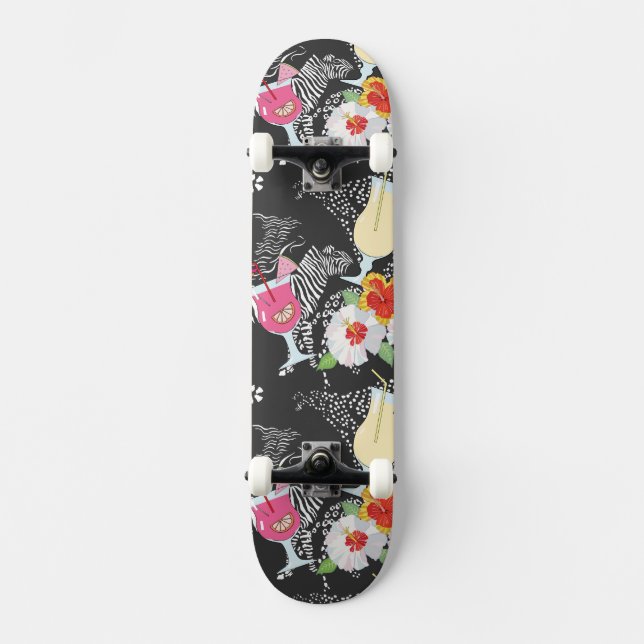 Tropische Getränke mit Tieren Skateboard (Vorderseite)