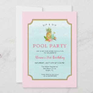 Tropische Getränke Pool Party Geburtstag Einladung