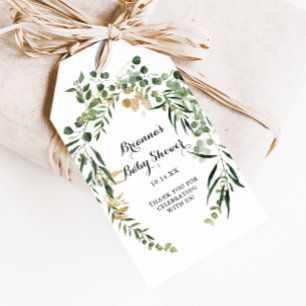 Tropische Gold-Grün-Foliage-Baby-Party Geschenkanhänger