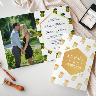 Tropische Goldfolie-Ananas Hochzeitseinladung Folienkarte