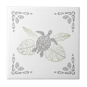 Tropische Grauschildkröte und Ornamente Fliese