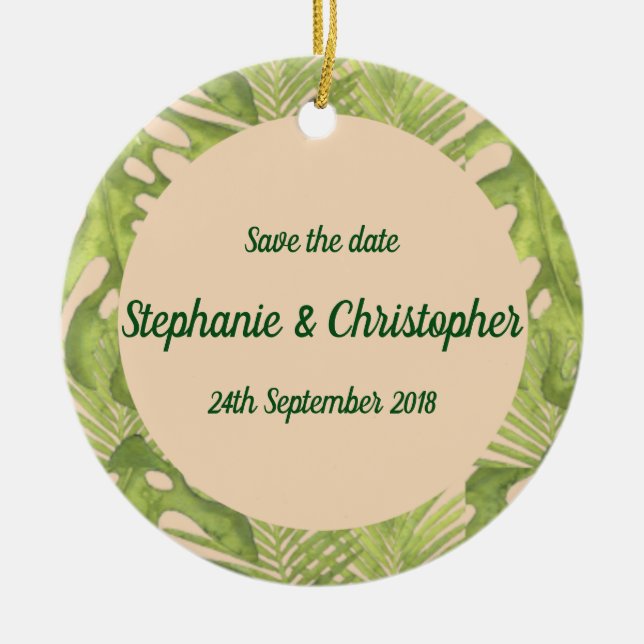 Tropische Grün- und Blütenhochzeit Keramik Ornament (Vorne)