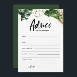 Tropische Grünberatung für die Hochzeit der Neugeb Hinweiskarte<br><div class="desc">Schreiben Sie Ihren Rat und gute Wünsche für die frisch verheirateten Personen mit dieser individuell gestaltbaren Hochzeitsratenkarte. Es zeigt Aquarellbilder von tropischen Blätter, Pinselstriche aus Schwarz- und Goldfolie und moderne Kalligraphie. Anpassen durch Hinzufügen von rückseitigen Texten. Diese Tropische Hochzeitsratenkarte ist ideal für tropische und sommerliche Paare, Hochzeiten, Verlobungen und vieles...</div>