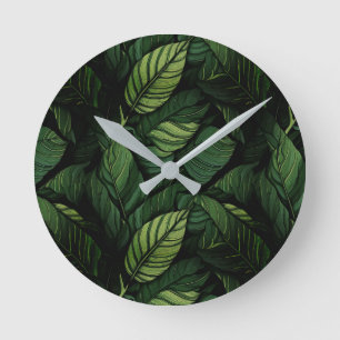 Tropische grüne Blätter  Einzugsgeschenk Runde Wanduhr