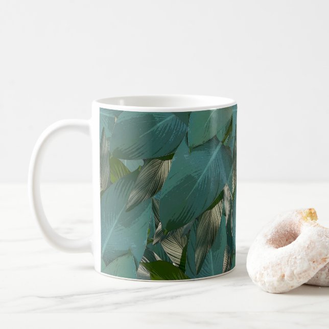 Tropische grüne Blätter Kaffeetasse (Mit Donut)