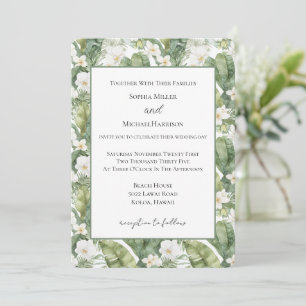 Tropische grüne Blätter Weiße Orchideen Hochzeit Einladung