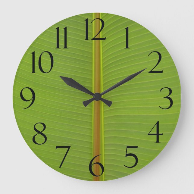 Tropische Grüne Jungle Leaf Venen Textur Große Wanduhr (Vorderseite)