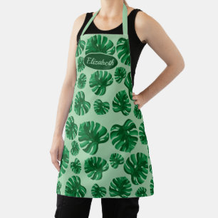 Tropische grüne Monstera-Palmenblätter & Benutzerd Schürze