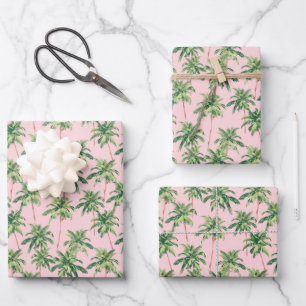 Tropische grüne Palmen auf Rosa Geschenkpapier Set