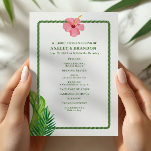 Tropische grüne und rosa Blumen Hochzeit am Meer Programm