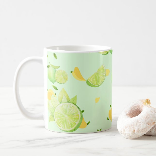 Tropische grüne Zitrusfrüchte SOMMER Orangenlemon  Kaffeetasse (Mit Donut)