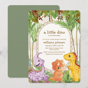 Tropische Grünpflanzen Dschungel Dinosaurier Baby Einladung