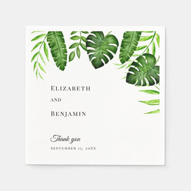 Tropische Grünpflanzen Hochzeit Monstera Blätter E Serviette (Vorderseite)