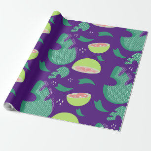 Tropische Guave Frucht und Grünzeug Rosa Lila Geschenkpapier