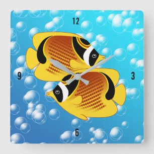 Tropische Halfmonde Butterflyfish Exotische Meeres Quadratische Wanduhr