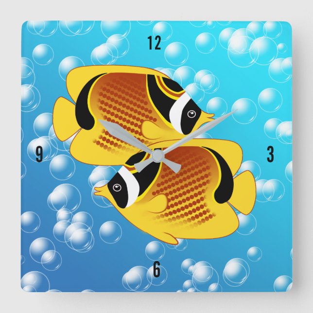 Tropische Halfmonde Butterflyfish Exotische Meeres Quadratische Wanduhr (Vorderseite)