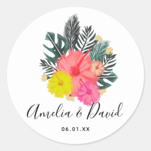 Tropische handgezeichnete Hawaii-Script-Hochzeit / Runder Aufkleber