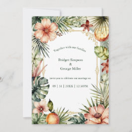 Tropische Hawaii Boho Palmen Florale Hochzeit Einladung