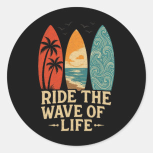 Tropische Hawaii-Palmenbaum-Surfstrand-Surfboard Runder Aufkleber