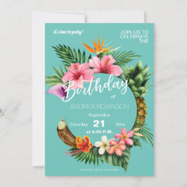 Tropische Hawaiian Floral Geburtstagsparty Aquamar Einladung