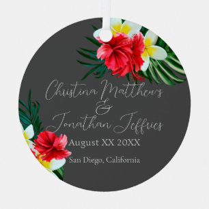 Tropische hawaiianische Blume Hochzeit auf Grau Ornament Aus Metall