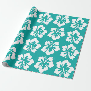 Tropische Hawaiianische Hibiskusblüten Aqua Geschenkpapier