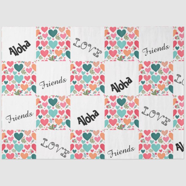 Tropische Herzen & Blume Valentinstag Seidenpapier (Vorderseite)