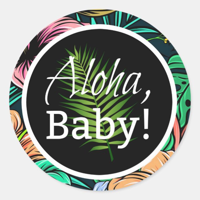 Tropische Hibiskus Aloha Luau Thema-Baby-Dusche Runder Aufkleber (Vorderseite)
