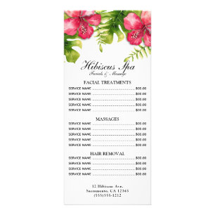 Tropische Hibiskus-Blätter Spa-Salon-Preisliste Werbekarte