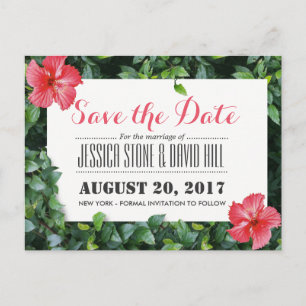 Tropische Hibiskus-Blume Hochzeitsszenarien speich Ankündigungspostkarte